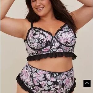 Torrid Satin Ruffle Trim Bralette and Panty Set